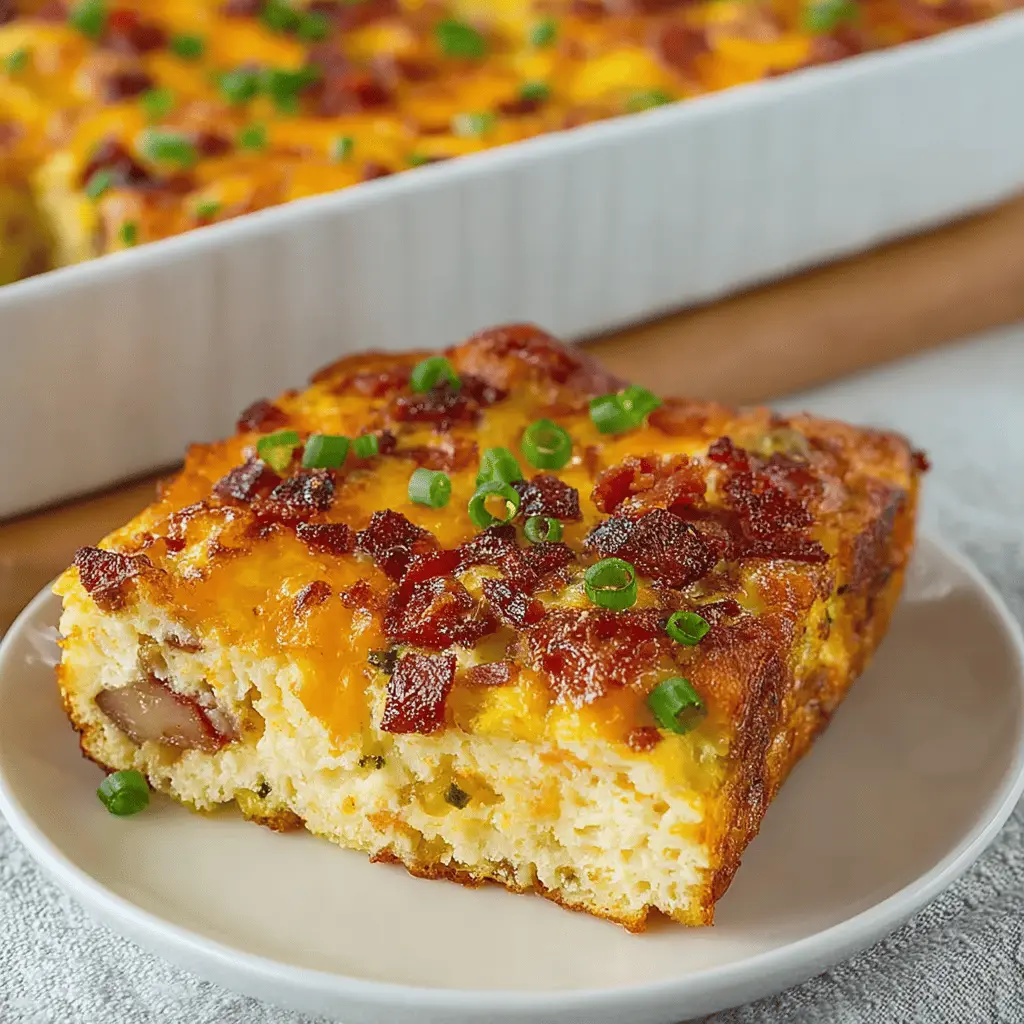 Savory Baked Breakfast Casserole with Cheese Toppings and Turkey Bacon