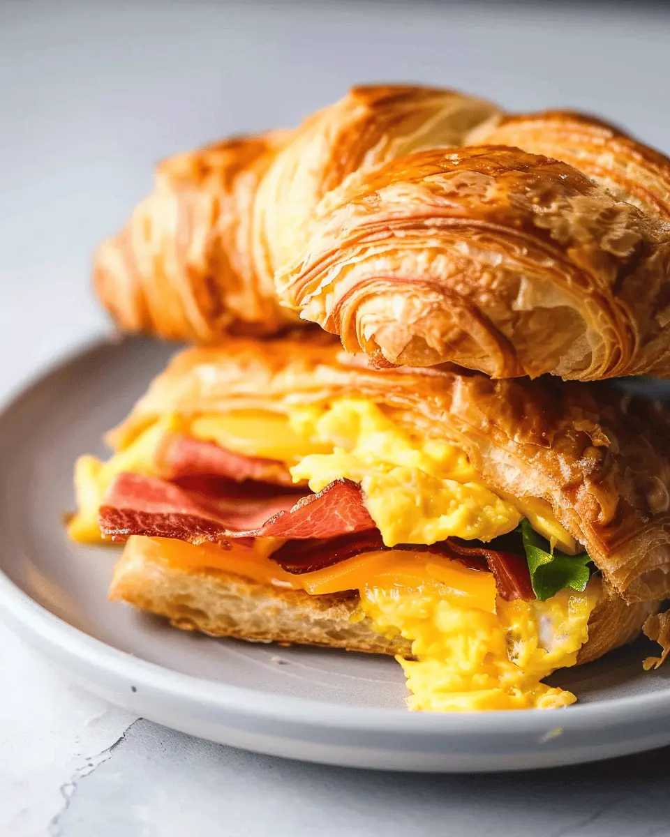Breakfast Croissant Sandwich with Turkey Bacon and Chicken Ham Delight