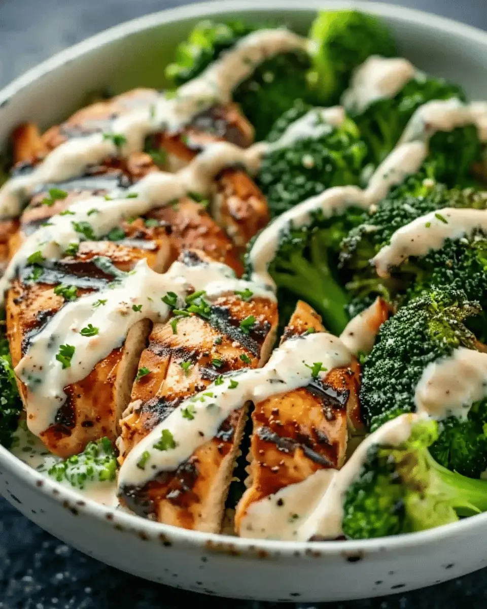 Grilled Chicken & Broccoli Bowls: Easy Creamy Garlic Sauce Delight