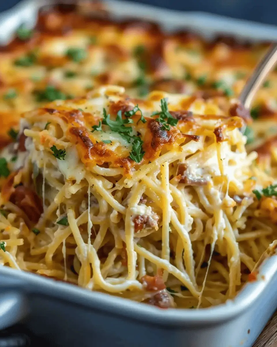 Creamy Southern Spaghetti Bake: A Cozy Family Favorite with Turkey Bacon and Chicken Ham
