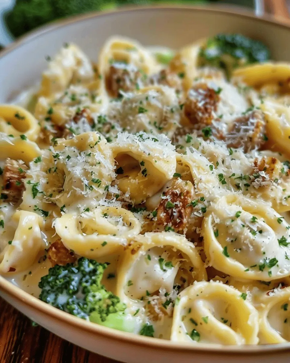 Creamy Garlic Parmesan Tortellini with Turkey Bacon Delight