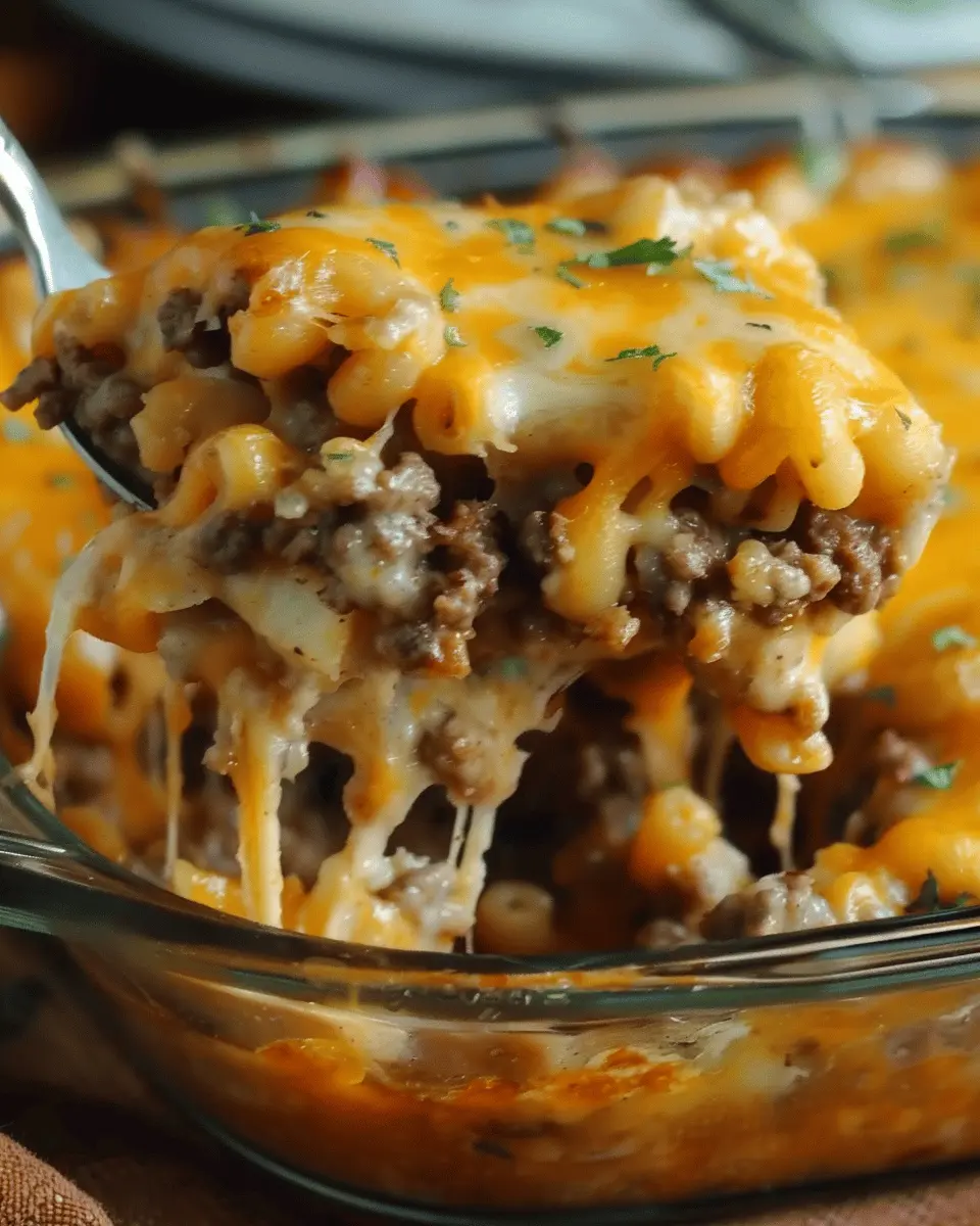 Cheesy Hamburger Casserole with Turkey Bacon and Chicken Ham Delight
