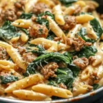 One-Pan Creamy Penne with Spinach and Italian Sausage