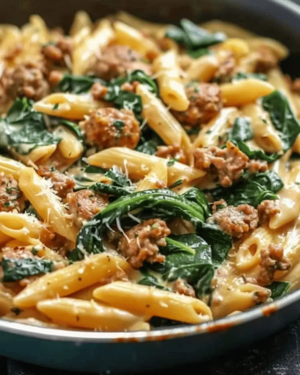 One-Pan Creamy Penne with Spinach and Italian Sausage Delight