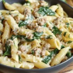 Easy Creamy Garlic Penne With Sausage & Spinach