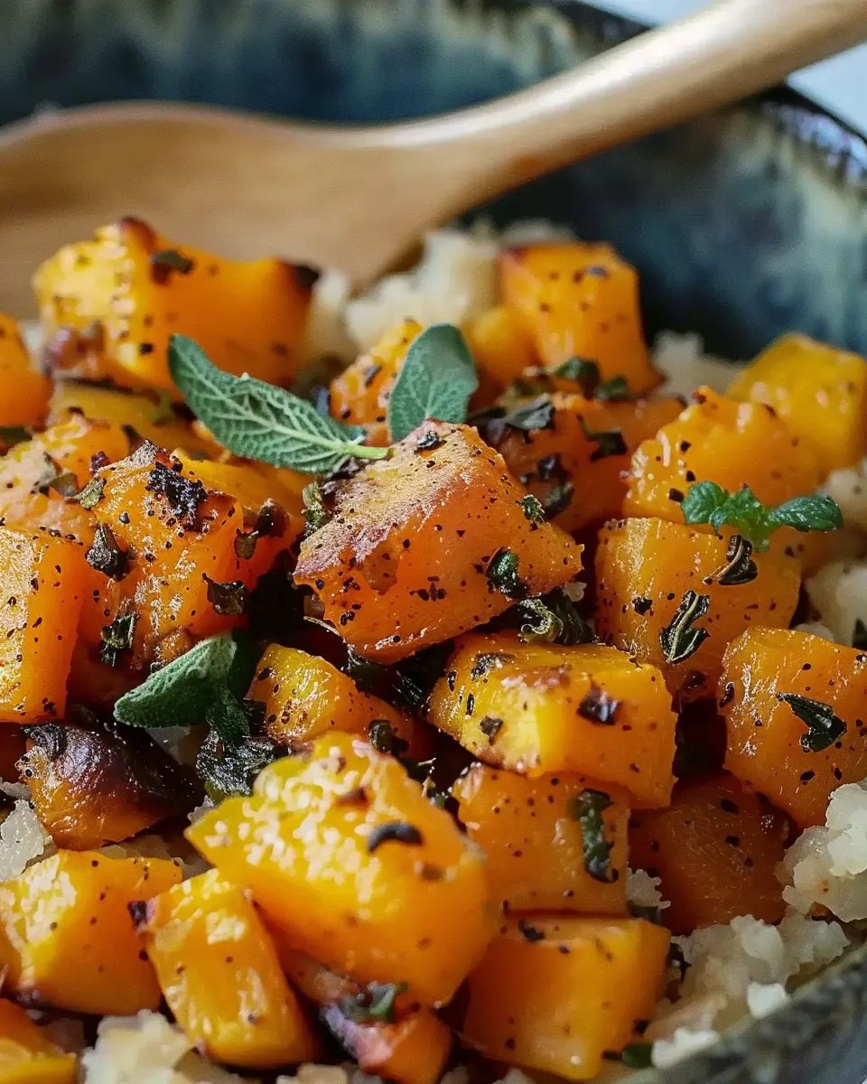 Healthy Roasted Butternut Squash with Turkey Bacon and Herbs