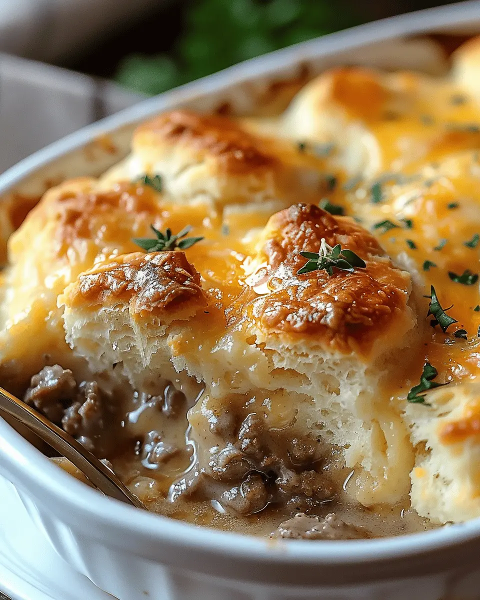 Biscuits and Gravy Breakfast Casserole with Turkey Bacon Bliss