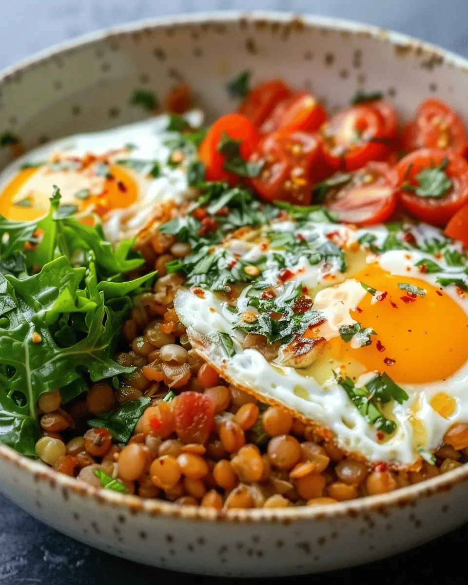 Savory Lentil Breakfast Bowl: A Hearty Start with Turkey Bacon