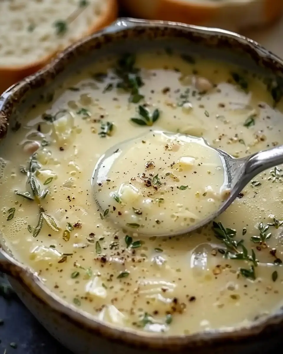 Traditional Country French Style Garlic Soup with Turkey Bacon Delight