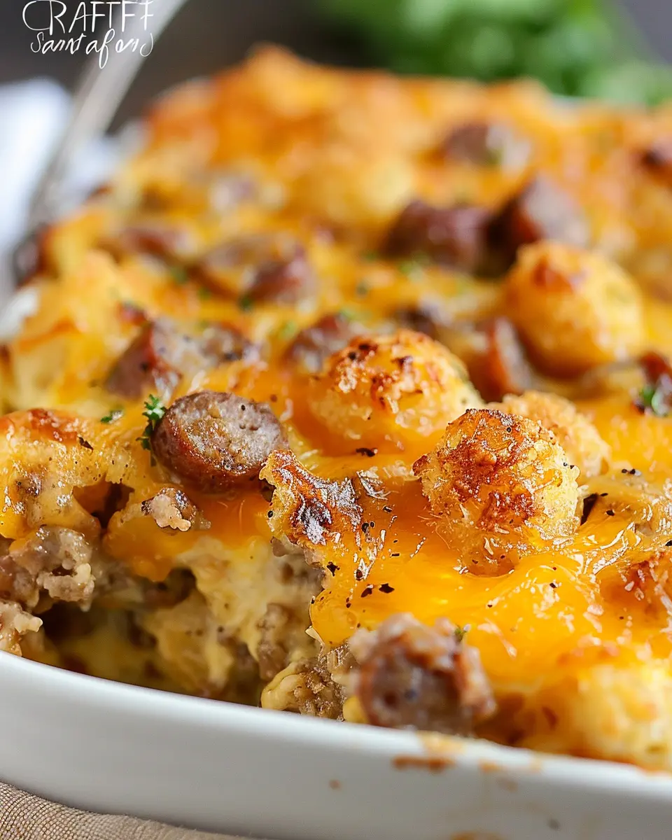 Tater Tot Sausage Breakfast Casserole with Turkey Bacon Delight