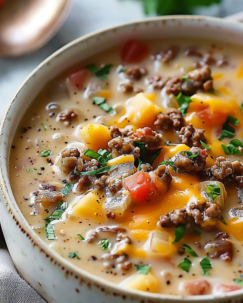 Easy Cheeseburger Soup: Indulgent Comfort Food with Turkey Bacon