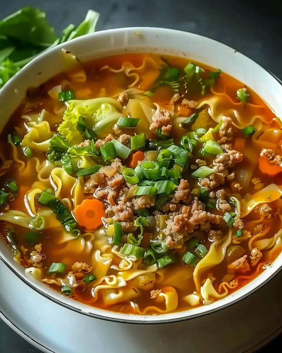 Cozy One-Pot Egg Roll Soup: Easy Recipe with Turkey Bacon &amp; Chicken Ham