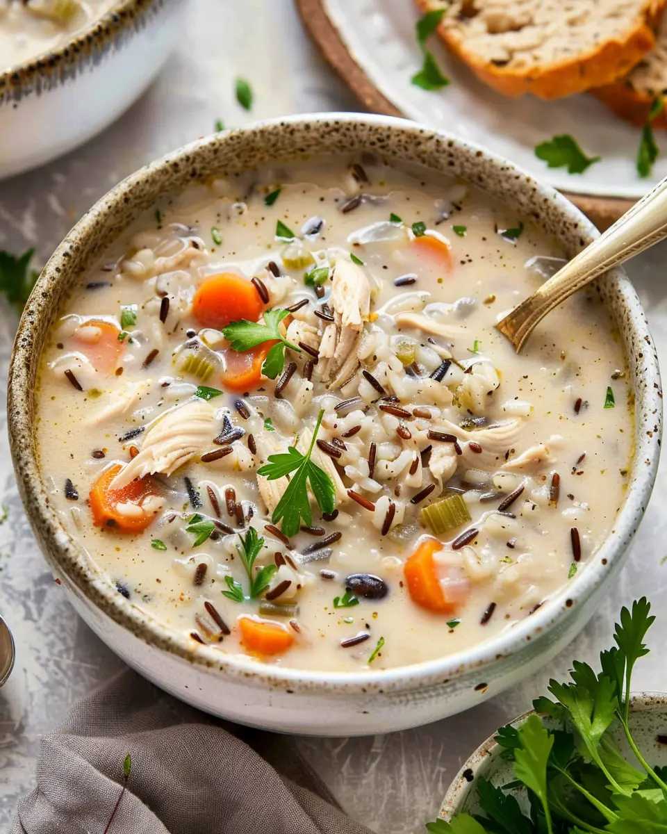 Creamy Crockpot Chicken Wild Rice Soup with Turkey Bacon Twist