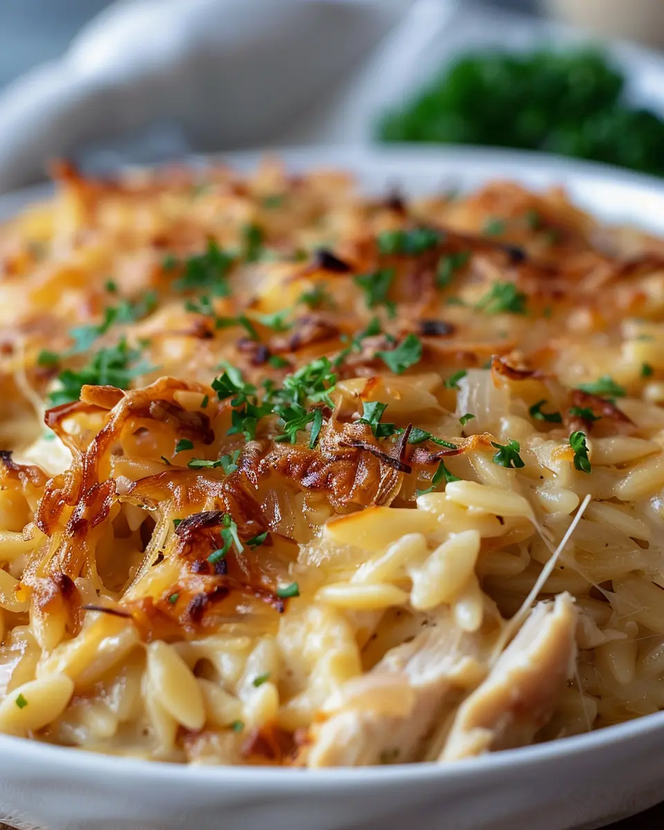 French Onion Chicken Orzo Casserole: A Comforting Delight
