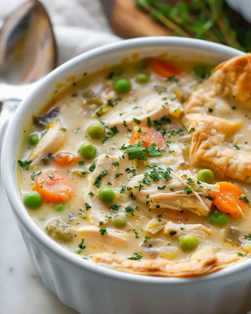 Chicken Pot Pie Soup: Easy Comfort in Every Bowl with Turkey Bacon